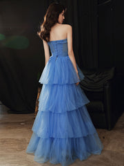 Blue Sweetheart Neck Long Prom Dress Formal Blue Graduation Dress Sweet 16 Dress