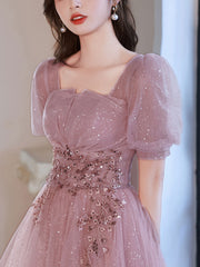 Pink Tulle Sequin Short Prom Dress Pink Tulle Formal Dress