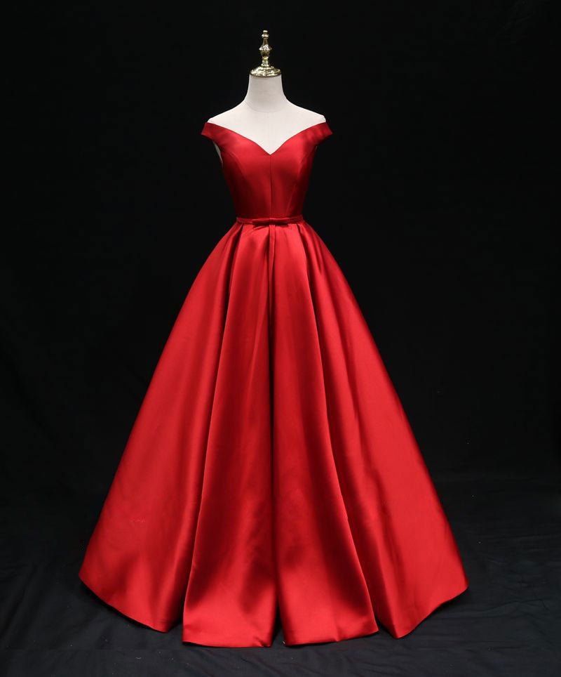 Simple A-Line Satin Red Long Prom Dress Red Bridesmaid Dress