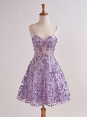 strapless bandeau version lavender floral heart shaped short cocktail dress