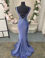 Purple Sexy V-Neck Sexy Corset Back Long Elegant Prom Dress With Delicate Appliques