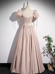 Simple Champagne Pink Satin Long Prom Dress Champagne Pink Long Formal Dress