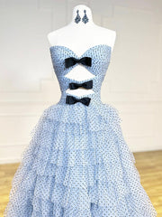 Unique Sweetheart Neck Tulle Blue Long Prom Dress Blue Tulle Long Formal Dress