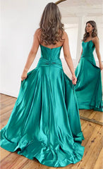 Simple A-Line Satin Green Long Prom Dress Green Long Formal Dress