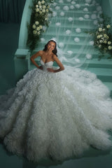 Corset Sweetheart Wedding Dress Beaded Ball Gown Organza Floral Bridal Gown