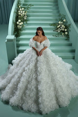 Corset Sweetheart Wedding Dress Beaded Ball Gown Organza Floral Bridal Gown