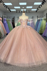 Scoop Neck Quinceanera Prom Dress Ball Gown Appliques Princess Long Glitter Sweet 16 Dress