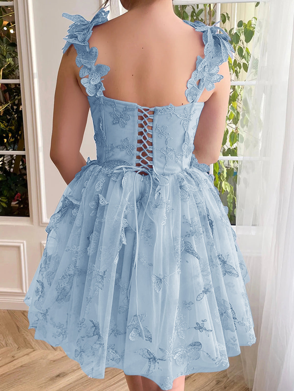 natalie pretty aline short tulle prom dress with 3d butterflies