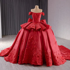 Surprise Price Red Quinceanera Dress Satin Floral Lace Applique Mexico Sweet 15 Ball Gown Dress