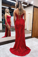 Dressystars Mermaid Spaghetti Straps Delicate Appliques Elegant Prom Dress with Split Design