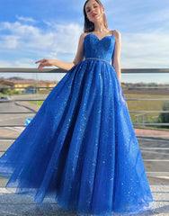 Dressystars ?Royal Blue Shiny A Line Spaghetti Straps Long Prom Dress