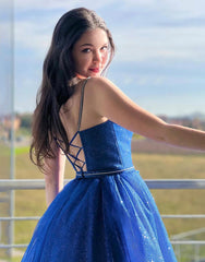 Dressystars ?Royal Blue Shiny A Line Spaghetti Straps Long Prom Dress