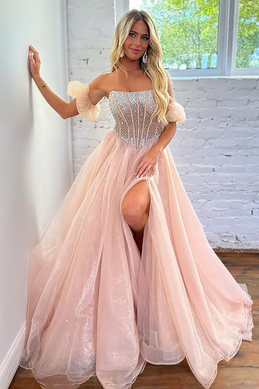 Brianna Dressystars A Line Strapless Blush Sexy Corset Organza Prom Dress