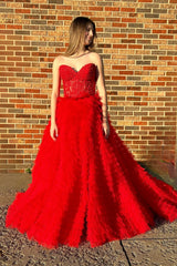 Coral A Line Tiered Sweetheart Long Corset Prom Dress