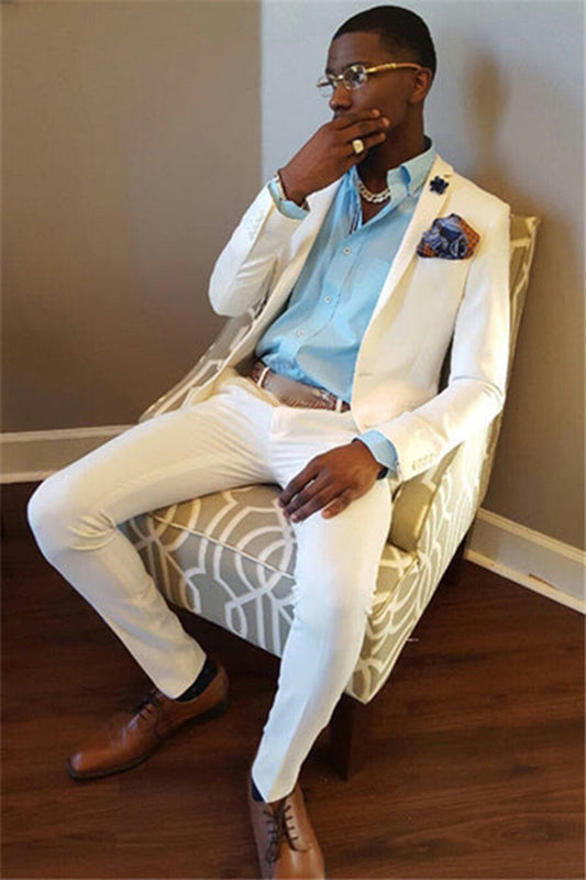 Classic White 2-Piece Notched Lapel Men's Prom Suit