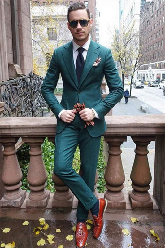 Elegant Dark Green 2-Piece Notched Lapel Men's Prom Suit