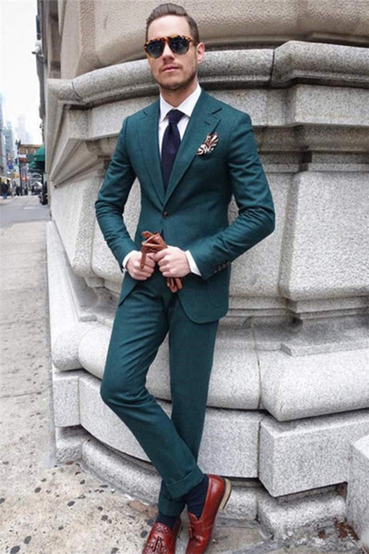 Elegant Dark Green 2-Piece Notched Lapel Men's Prom Suit