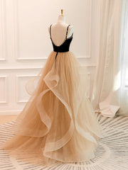 A-Line Champagne Tulle Long Prom Dress Long Evening Dress