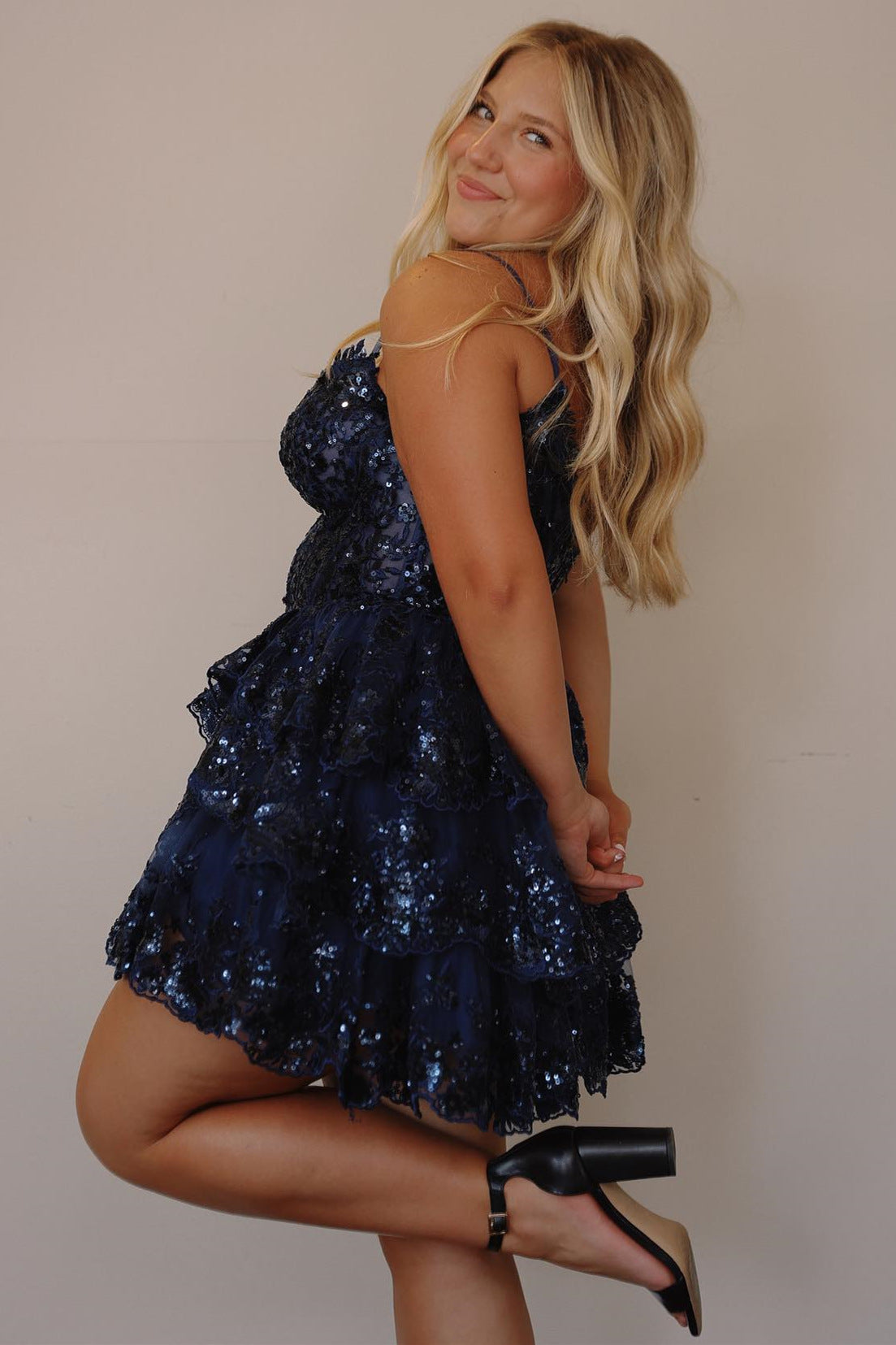 a line sky blue sequin styles multi layers short homecoming dress