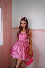 a line square candy girly pink homecoming dress short party dress