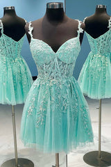 a line heart shaped mint appliques short homecoming dresses