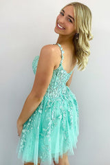 a line heart shaped mint appliques short homecoming dresses