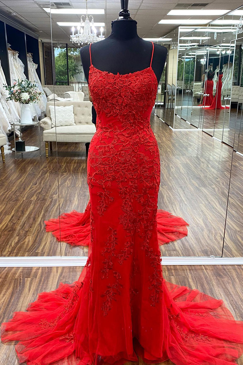 Lace Mermaid Backless Prom Dress