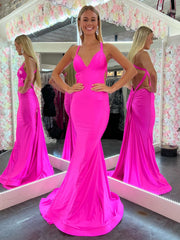 Angela Dressystars Mermaid Girly Pink Sexy V Neck Backless Satin Long Prom Dress