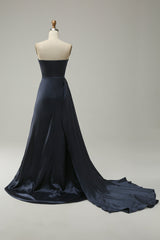 A Line Sweetheart Black Long Prom Dress with Split Front