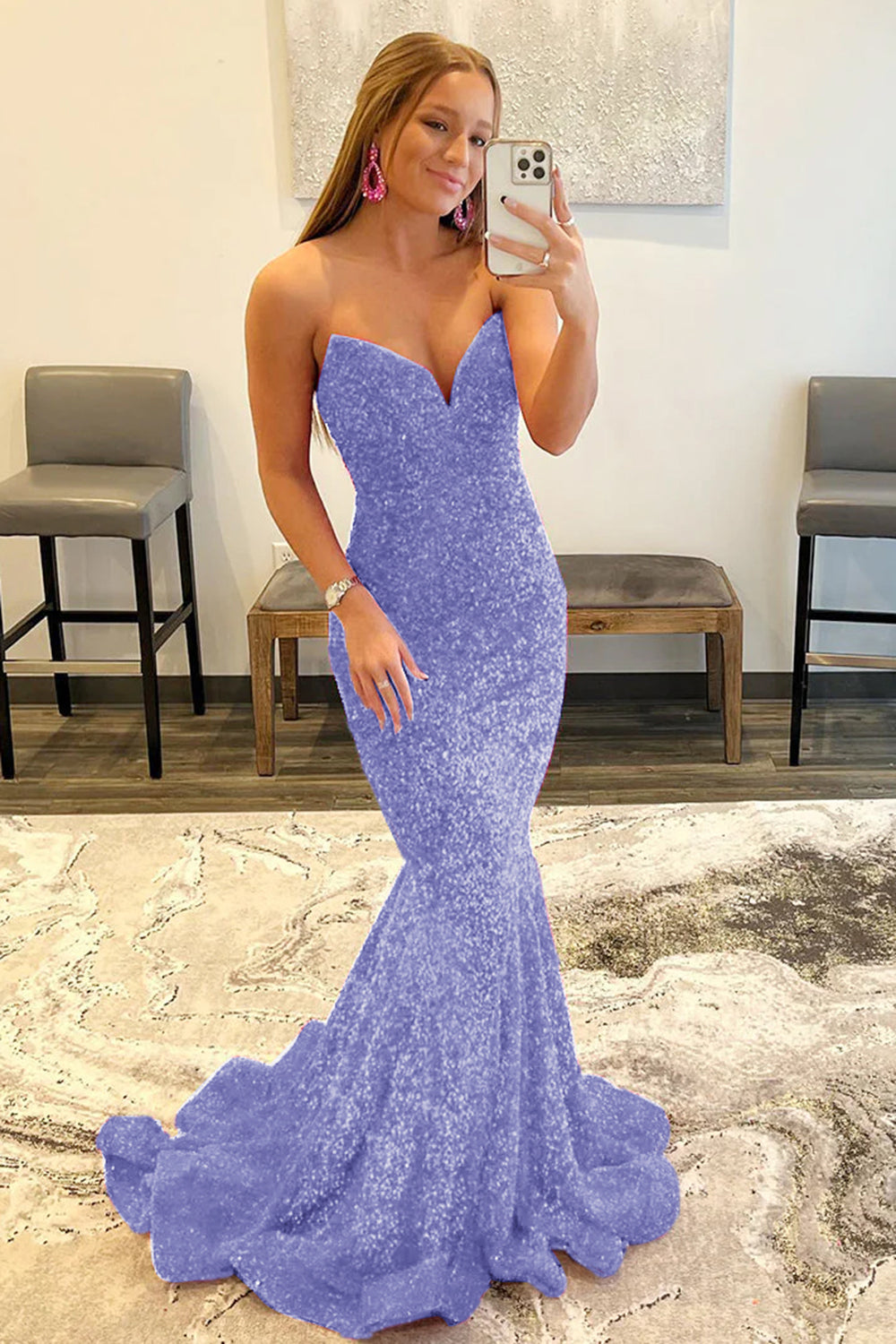 Strapless Sequins Black Mermaid Prom Dress