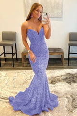 Plus Size Sweetheart Neck Fuchsia Sequined Mermaid Prom Dress With Sweep Train