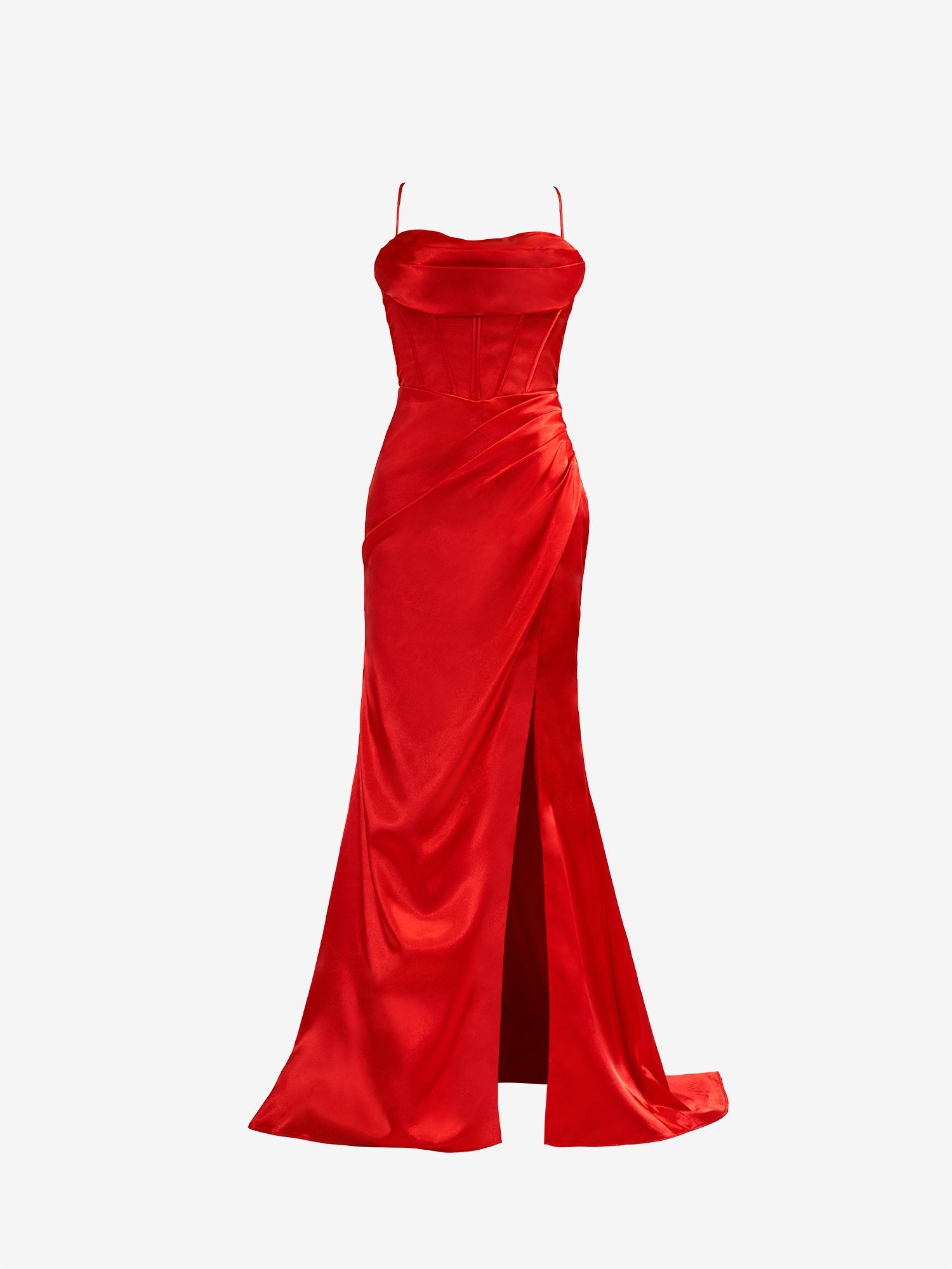 AaliyahDressystars  Red Spaghetti Straps Satin Mermaid Elegant Prom Dress with Split Design