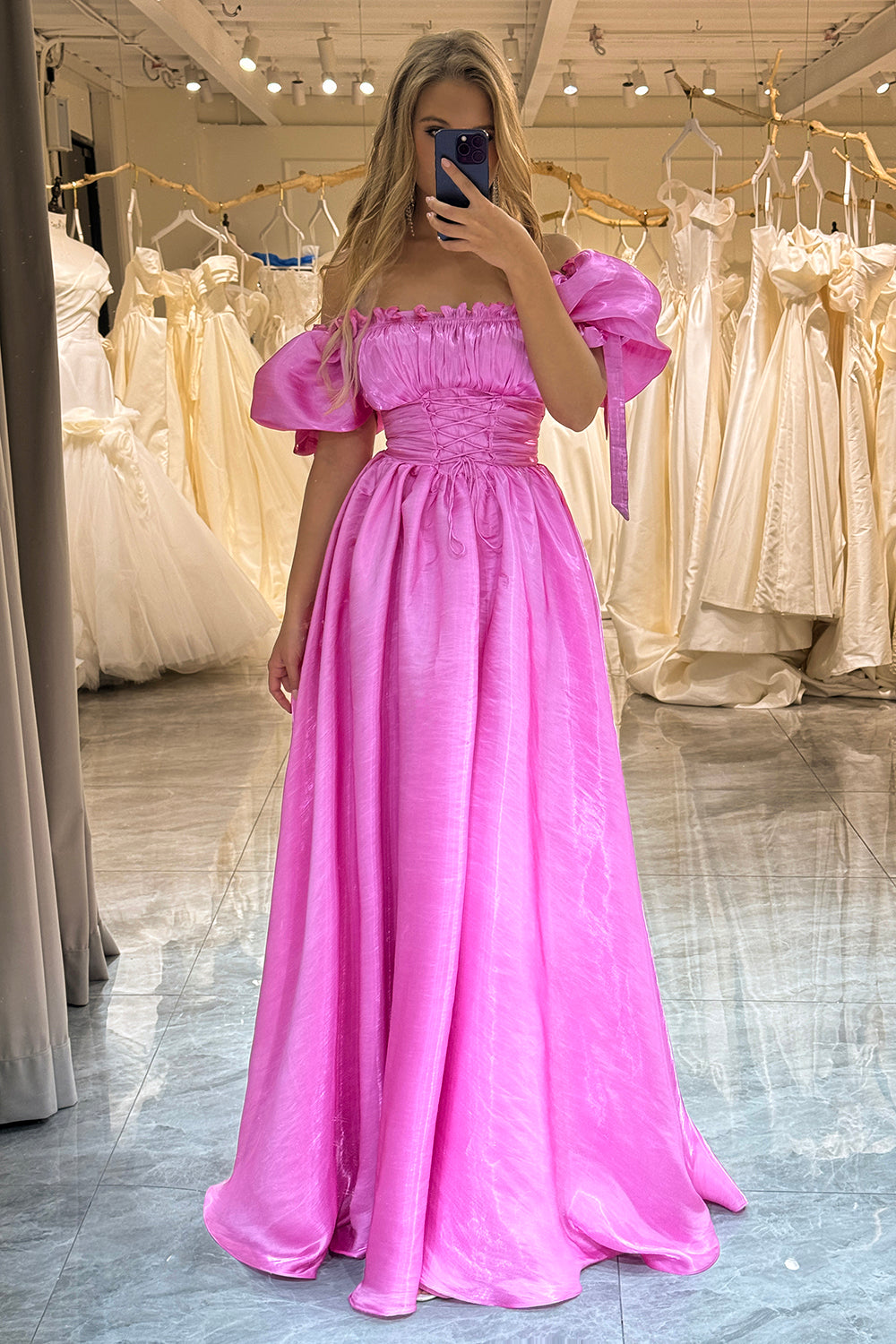 Fuchsia A Line Convertible Long Prom Dress