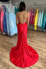 Red Mermaid Backless Long Prom Dress With Slit