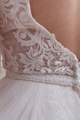 Stunning A-Line Tulle White Long Plus Size Wedding Dress with Beading