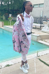 Charming Pink Flower Shawl Lapel Prom Blazer for Men