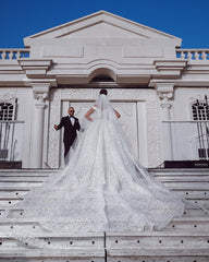 Ivory Ball Gown Wedding Dress Off The Shoulder Tulle Lace Appliques Bridal Dress