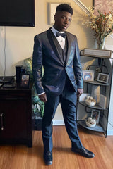 Sparkly Black 3-Piece Shawl Lapel Men's Prom Suit