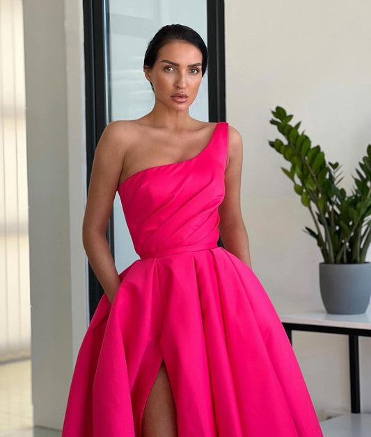 Ariella Dressystars ?Charming A Line One Shoulder Fuchsia Sequin Material  Long Prom Dresses with Split Design