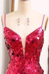 Sparkly Fuchsia Sequins Mermaid Long Prom Dress With Slit