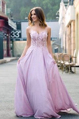 Sparkly Blush A Line Appliqued Long Corset Prom Dress