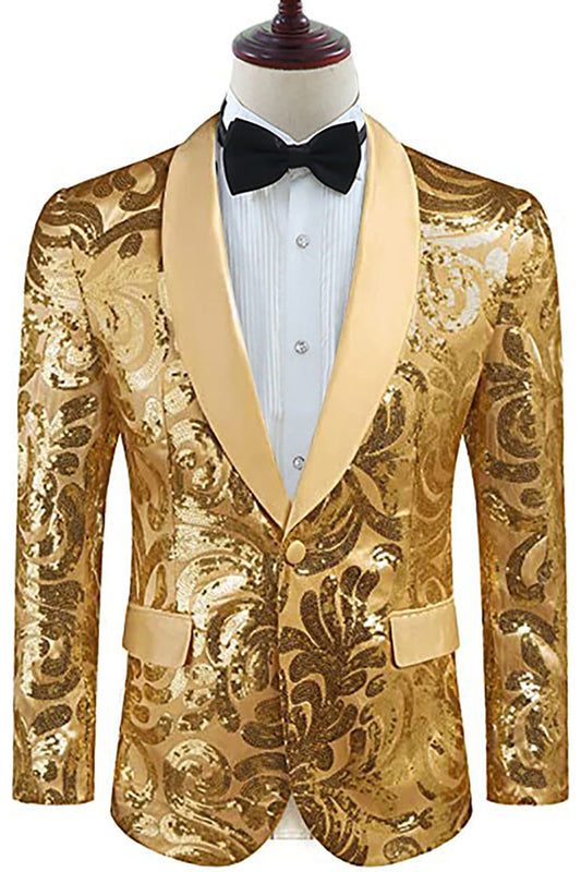 Dazzling Golden Shawl Lapel Sequins Men's Blazer