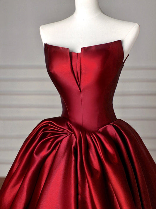 Simple Satin Burgundy Long Prom Dress Burgundy Long Formal Dress