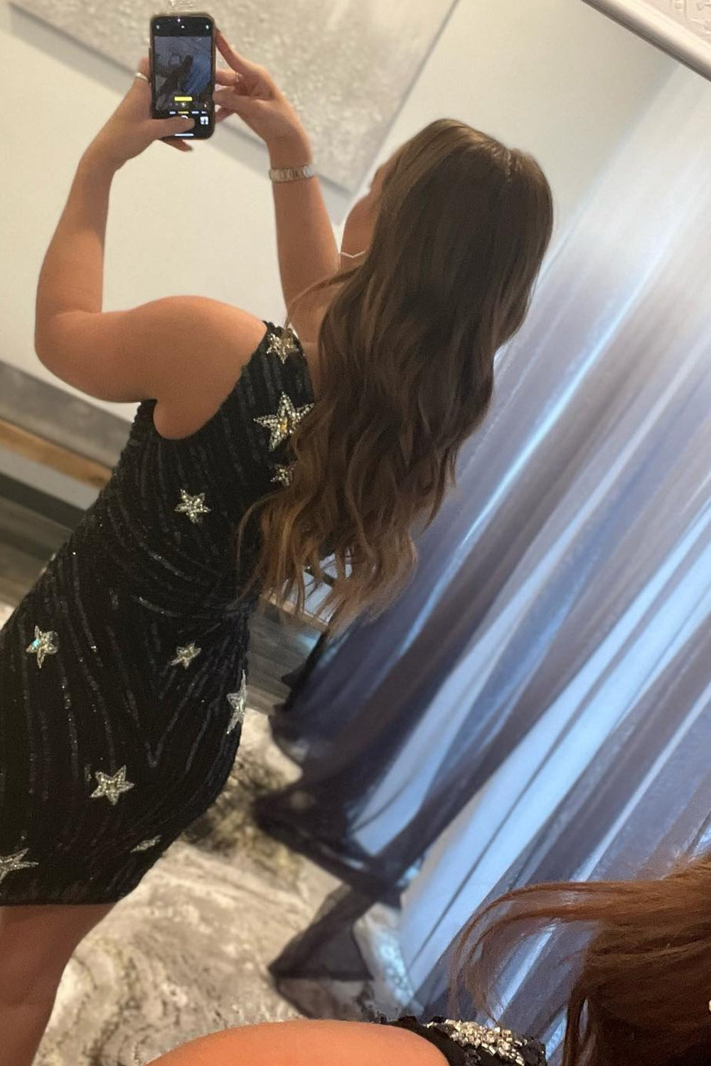 black bodycon sexy one shoulder style sequin style star above keen homecmong dress