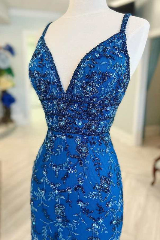 blue floral lace delicate beading lace up back cocktail dress