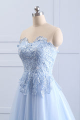 Light Blue Lace Tulle Long Prom Dress Evening Dress