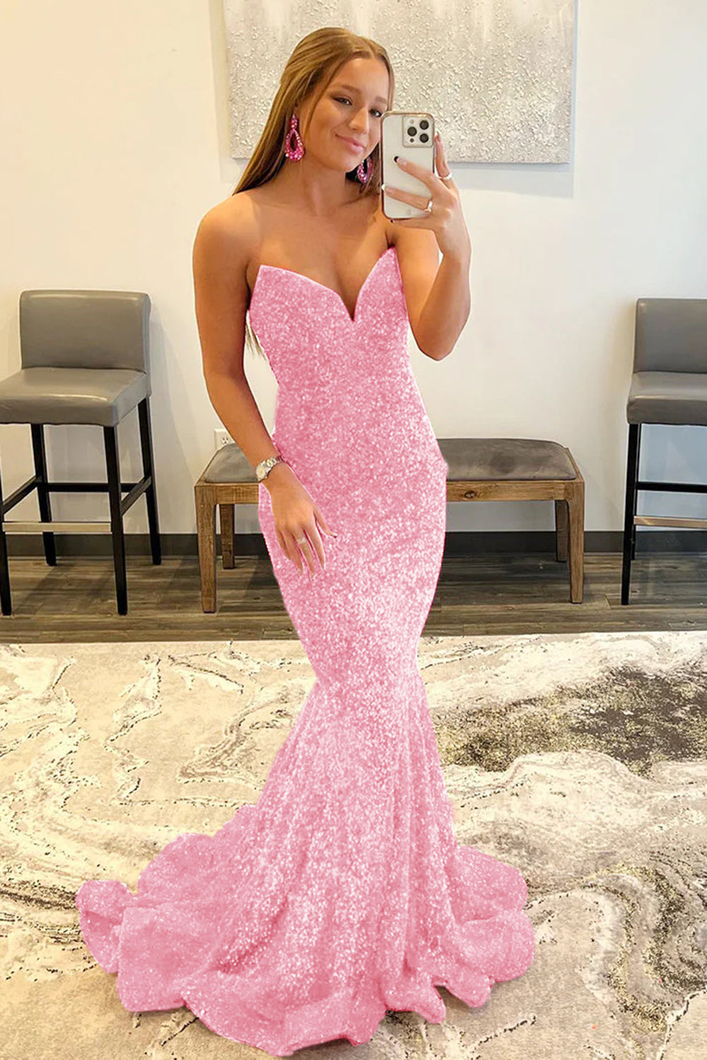 Strapless Sequins Black Mermaid Prom Dress