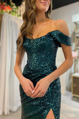 Royal Blue Off Shoulder Mermaid Prom Dress with Slit