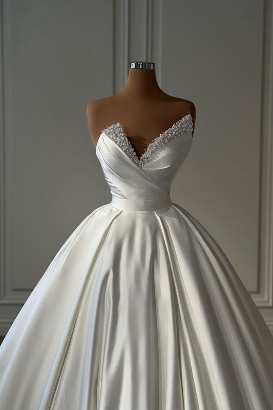 Charmeuse Sleeveless White Wedding Dress with Beading