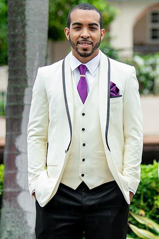 Elegant White Shawl Lapel 3-Piece Men's Wedding Suit